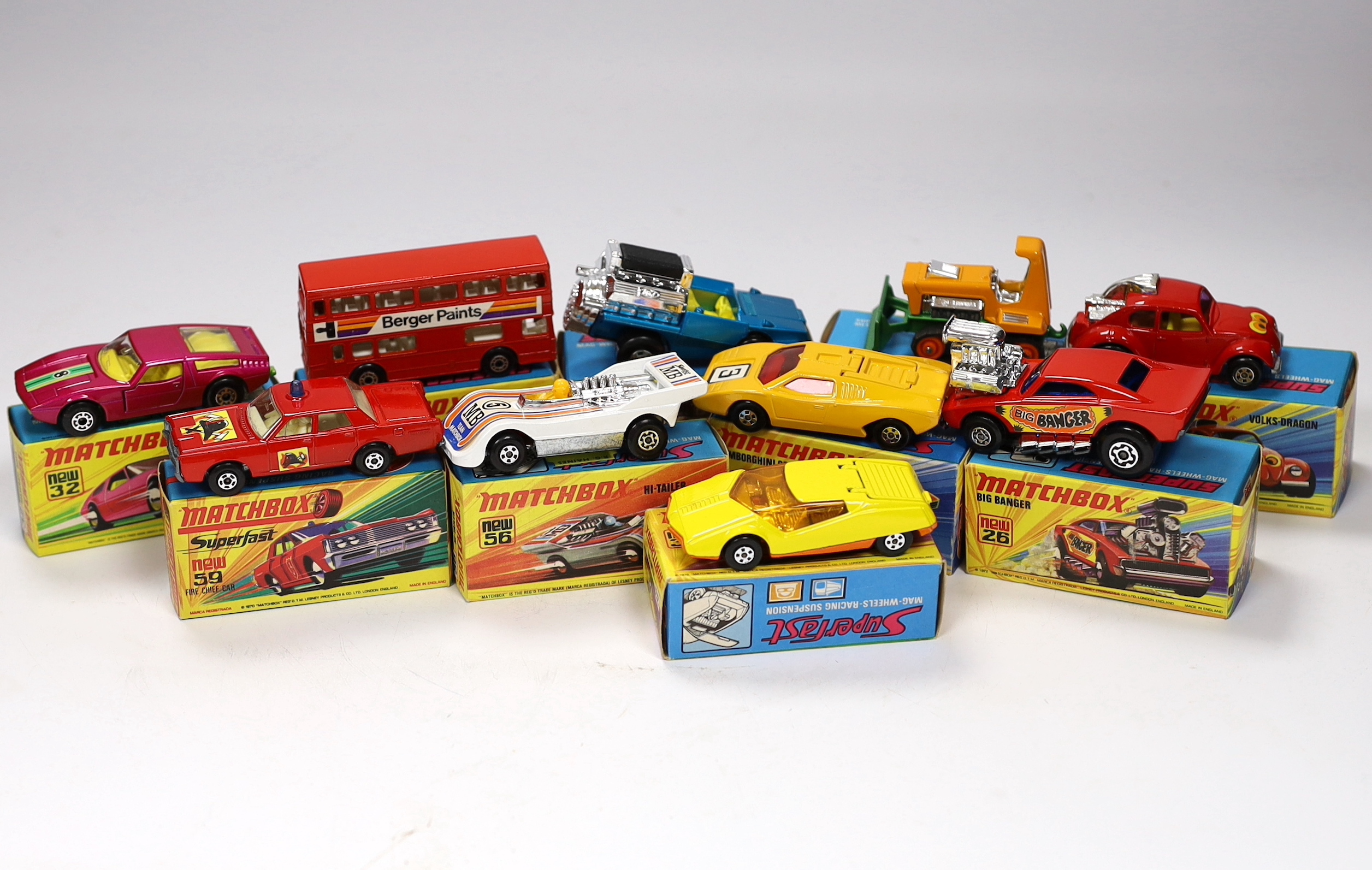 Ten boxed Matchbox Superfast 1-75 New series diecast vehicles